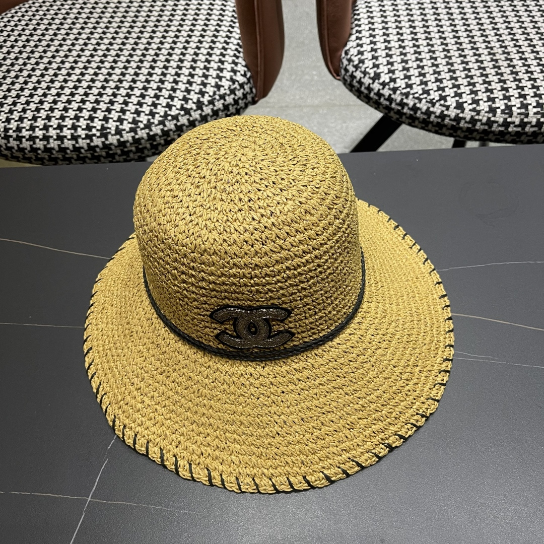  香奈儿CHANEL 沙滩草帽子女2025新款夏天海边遮阳防晒太
阳帽草编度假凉帽大帽檐