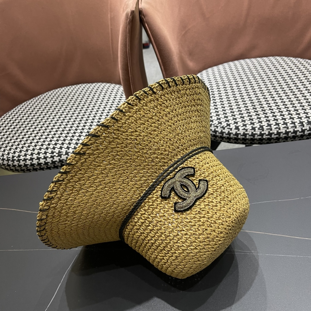  香奈儿CHANEL 沙滩草帽子女2025新款夏天海边遮阳防晒太
阳帽草编度假凉帽大帽檐