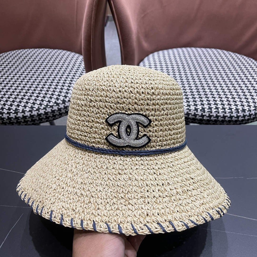  香奈儿CHANEL 沙滩草帽子女2025新款夏天海边遮阳防晒太
阳帽草编度假凉帽大帽檐