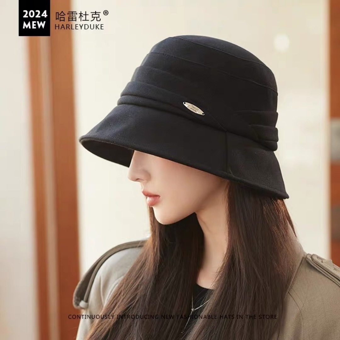  谬谬miumiu日系休闲百搭渔夫帽防紫外线宽檐遮脸网红盆帽大
头国品脸小水桶帽