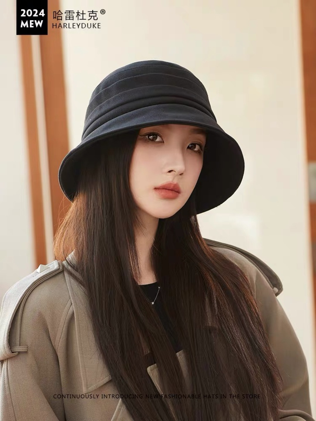  谬谬miumiu日系休闲百搭渔夫帽防紫外线宽檐遮脸网红盆帽大
头国品脸小水桶帽