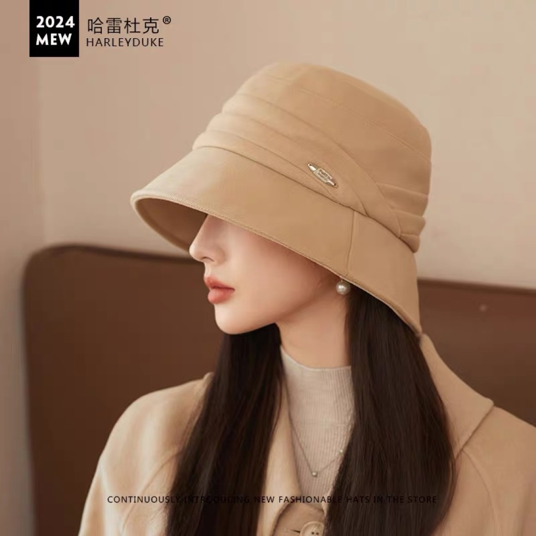  谬谬miumiu日系休闲百搭渔夫帽防紫外线宽檐遮脸网红盆帽大
头国品脸小水桶帽
