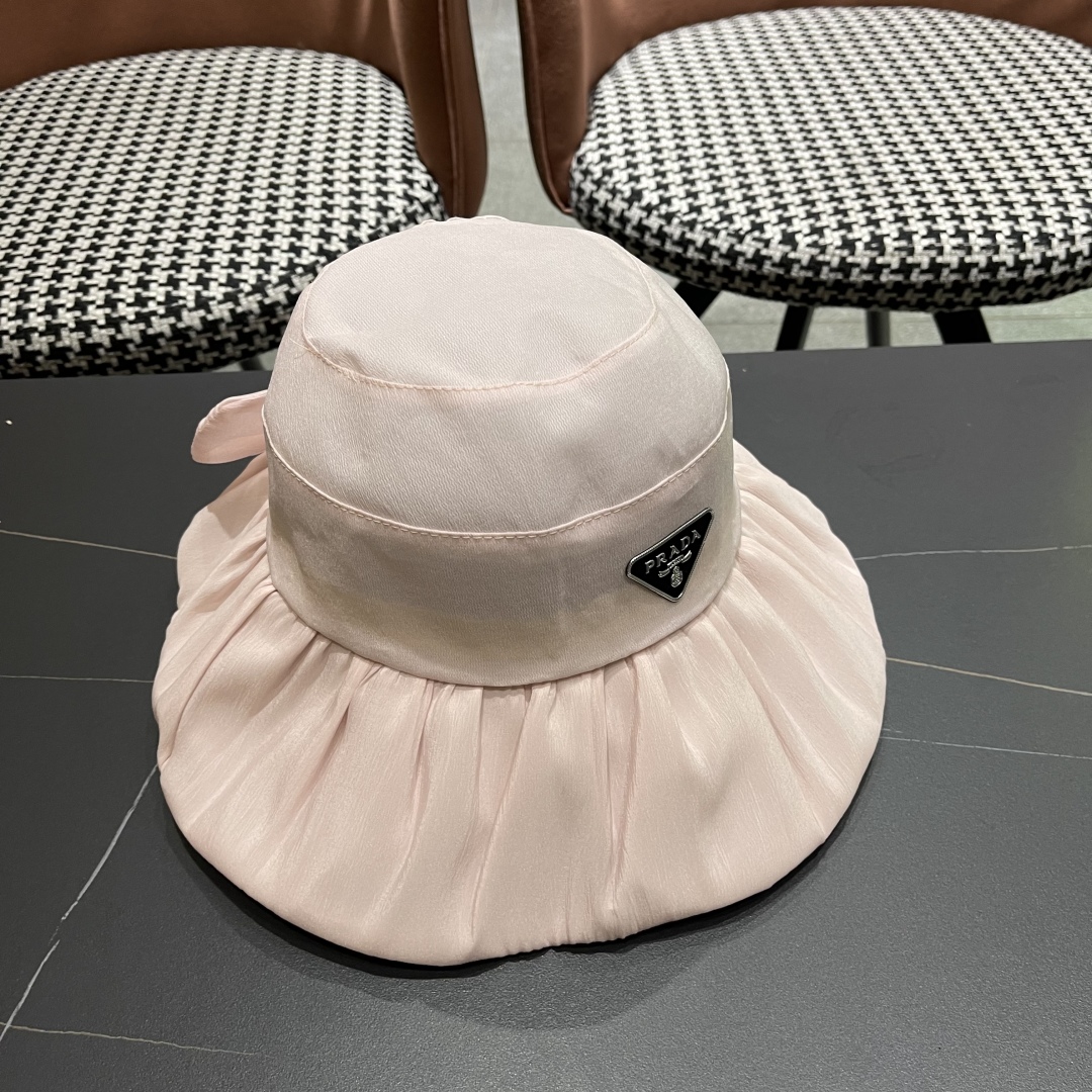 [Prada Hats]rada Prada 2025 new spring and summer new style bow with large bri