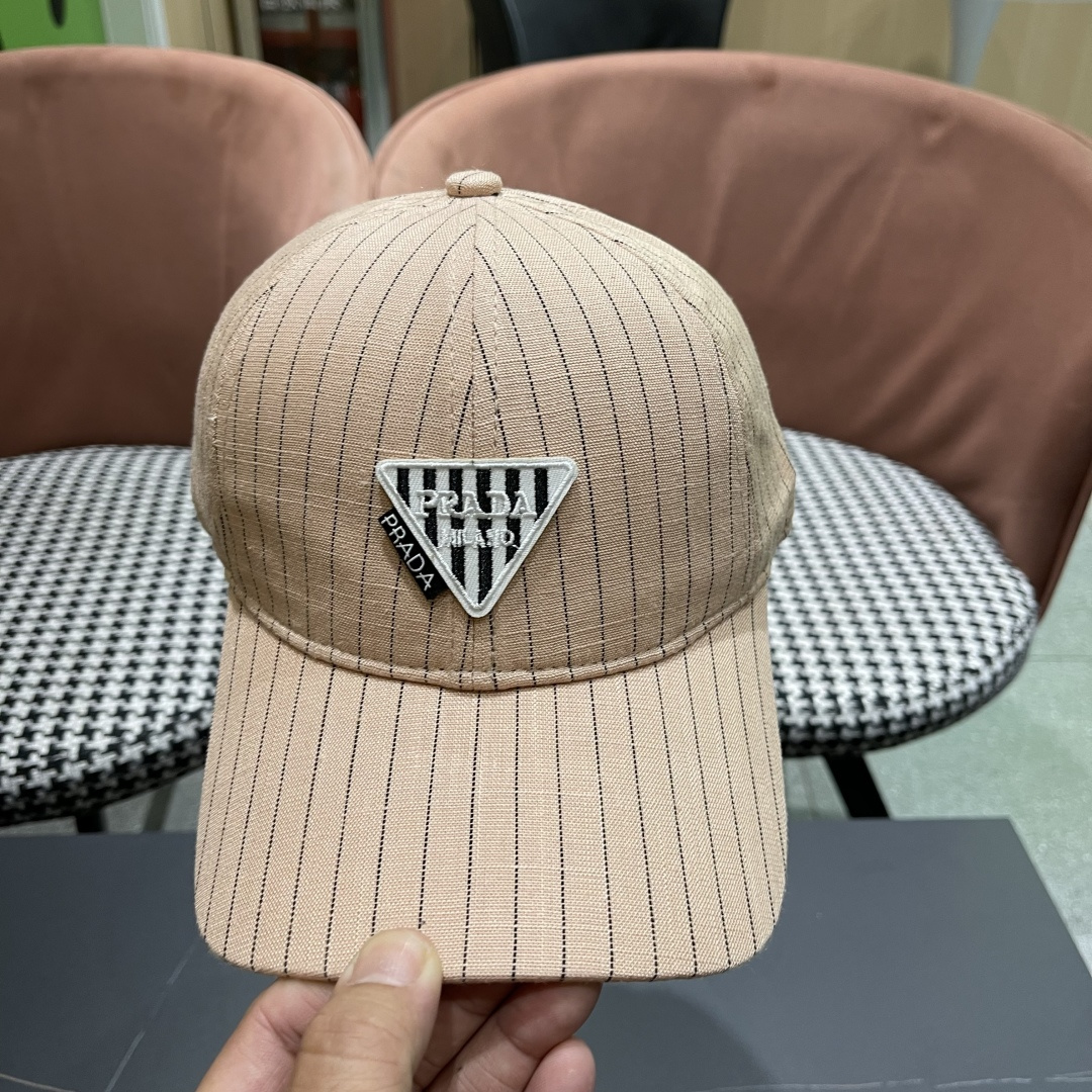  Prada普拉达2025休闲时尚防晒遮阳鸭舌春夏帽子女日系可爱条纹蓓
蕾帽鸭嘴帽