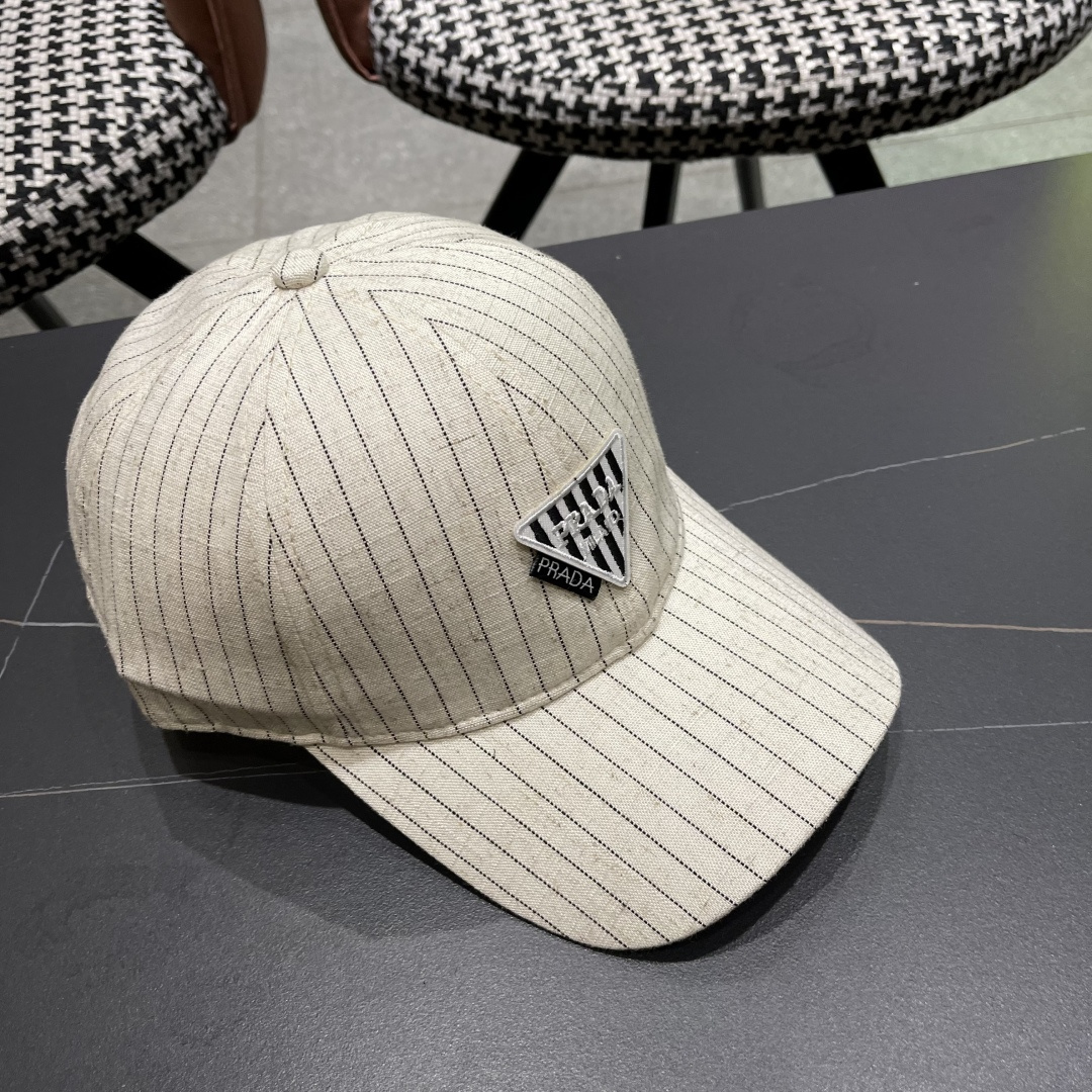  Prada普拉达2025休闲时尚防晒遮阳鸭舌春夏帽子女日系可爱条纹蓓
蕾帽鸭嘴帽