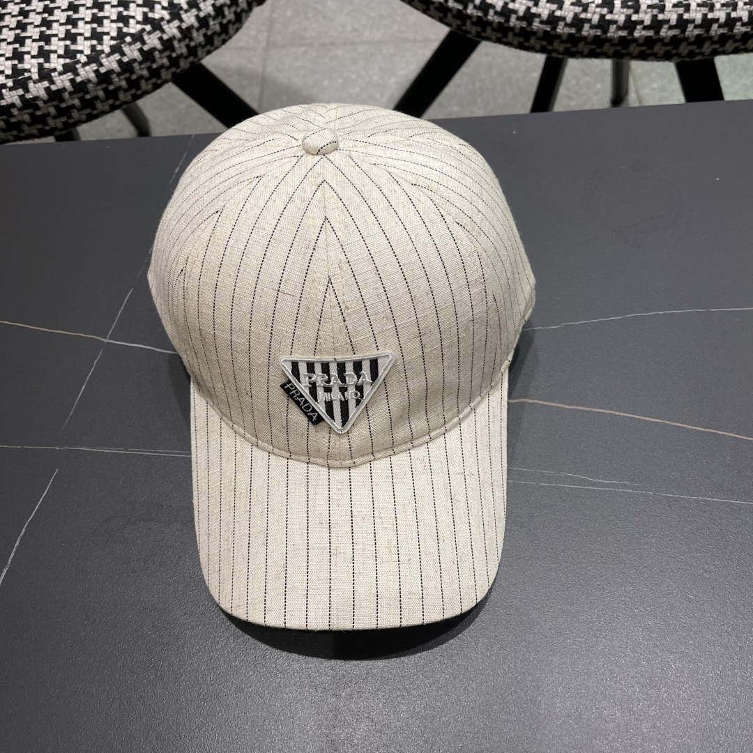  Prada普拉达2025休闲时尚防晒遮阳鸭舌春夏帽子女日系可爱条纹蓓
蕾帽鸭嘴帽