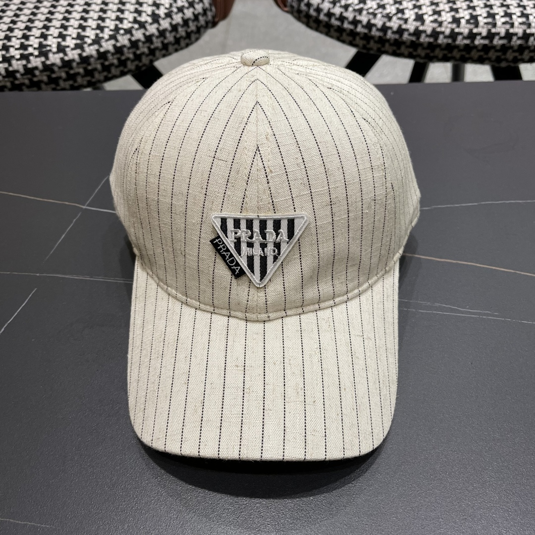  Prada普拉达2025休闲时尚防晒遮阳鸭舌春夏帽子女日系可爱条纹蓓
蕾帽鸭嘴帽