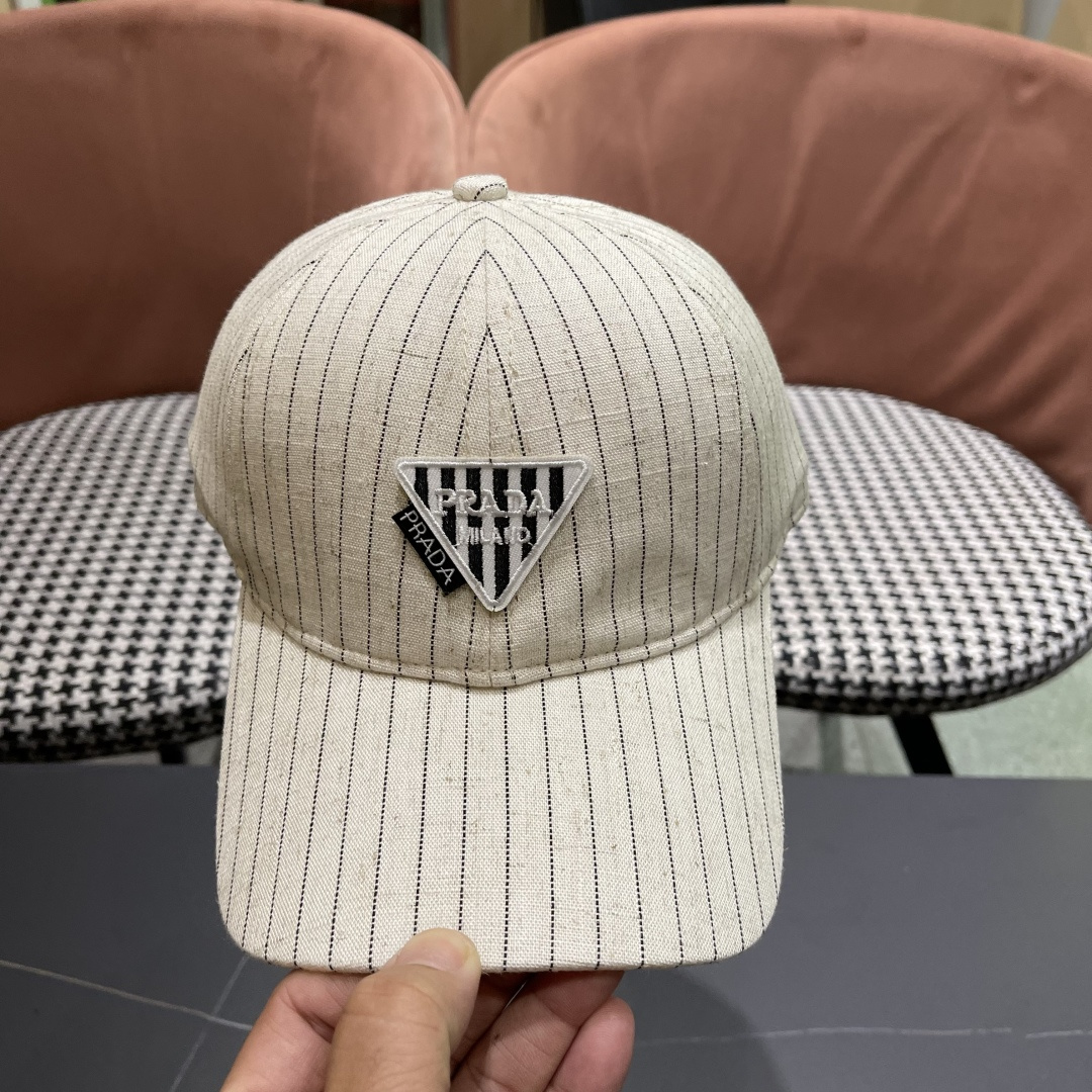  Prada普拉达2025休闲时尚防晒遮阳鸭舌春夏帽子女日系可爱条纹蓓
蕾帽鸭嘴帽