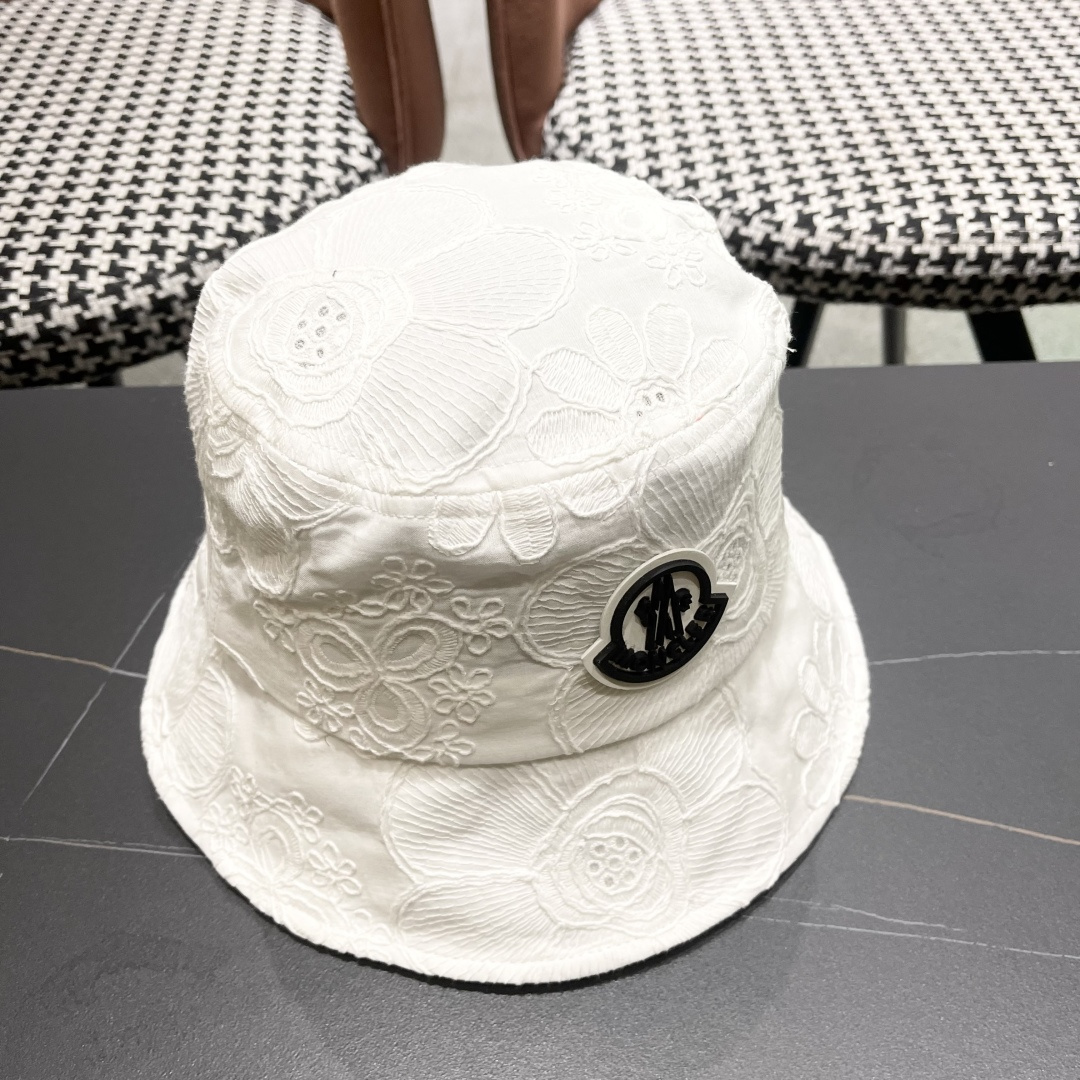  蒙口Moncler🆕2025新款遮阳帽子女夏季镂空小众刺绣渔夫帽
