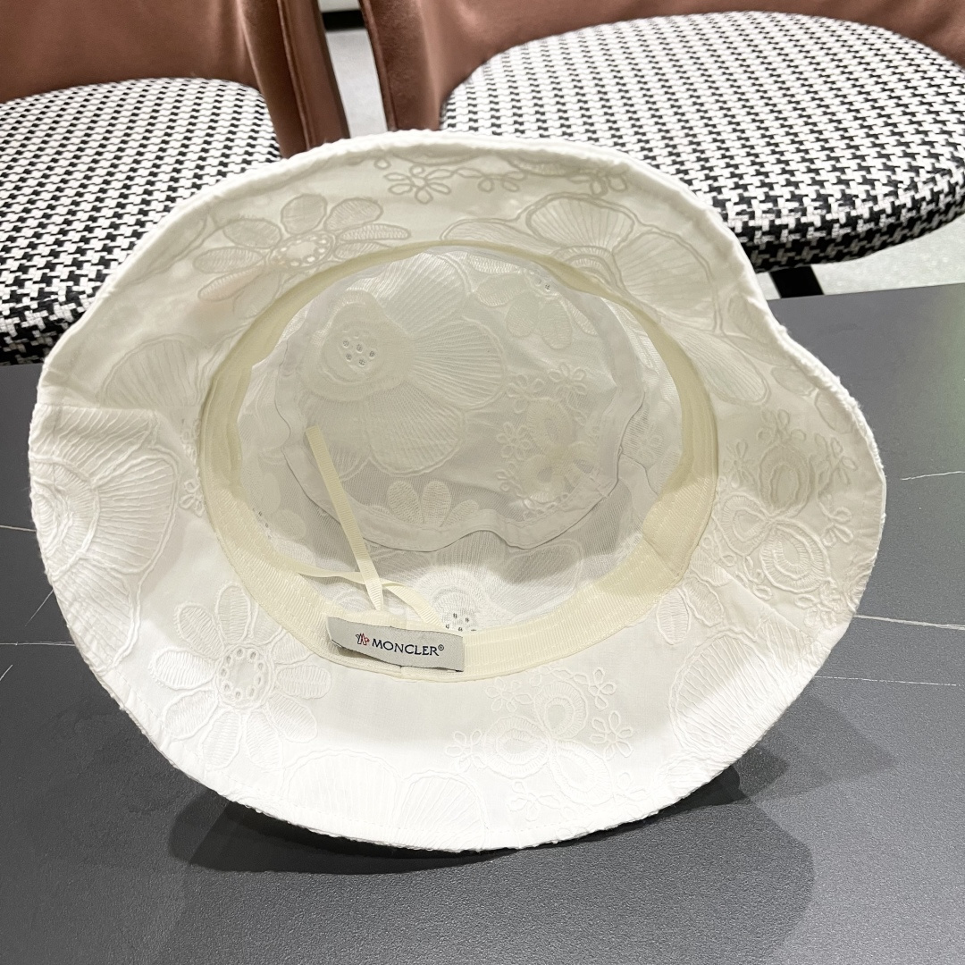  蒙口Moncler🆕2025新款遮阳帽子女夏季镂空小众刺绣渔夫帽
