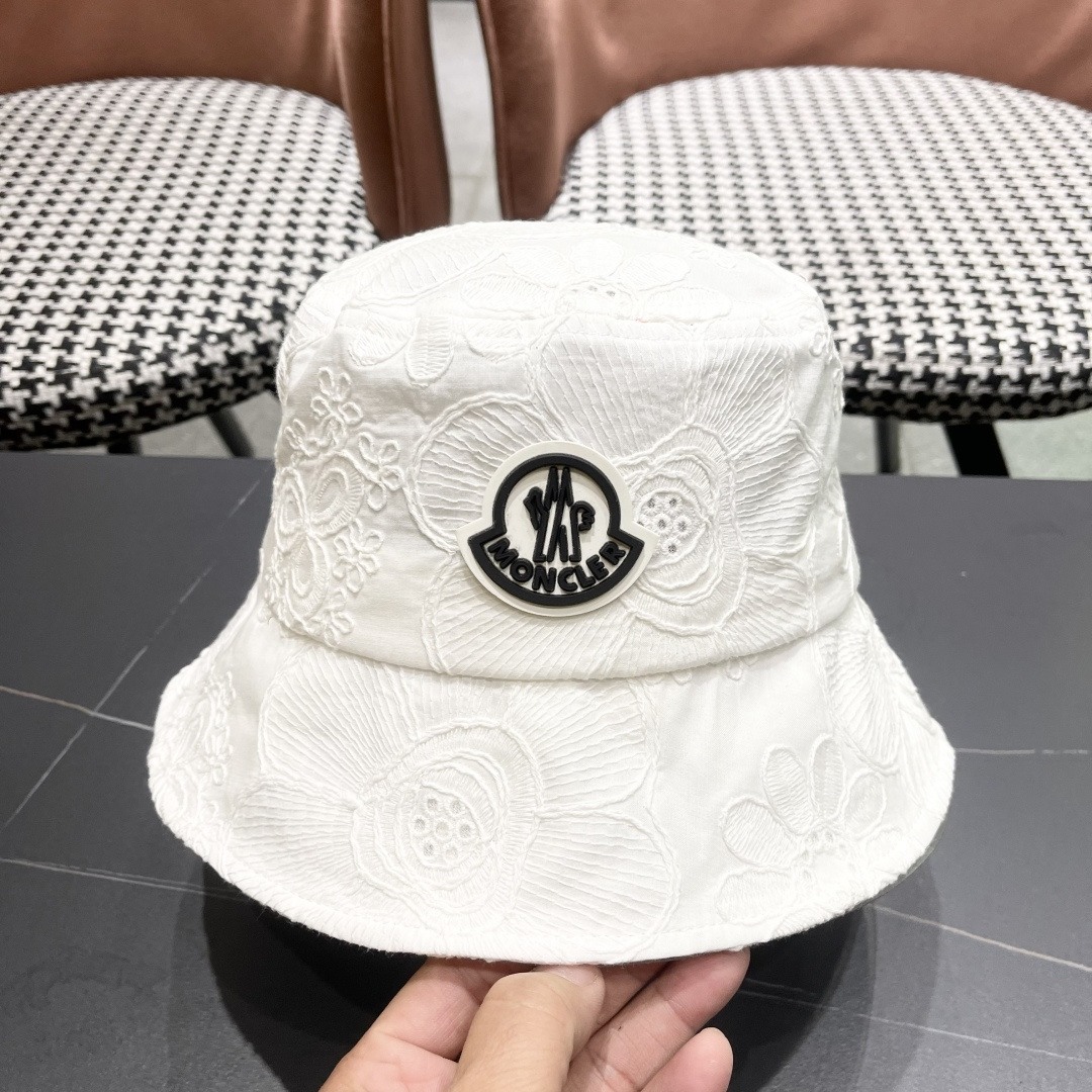  蒙口Moncler🆕2025新款遮阳帽子女夏季镂空小众刺绣渔夫帽
