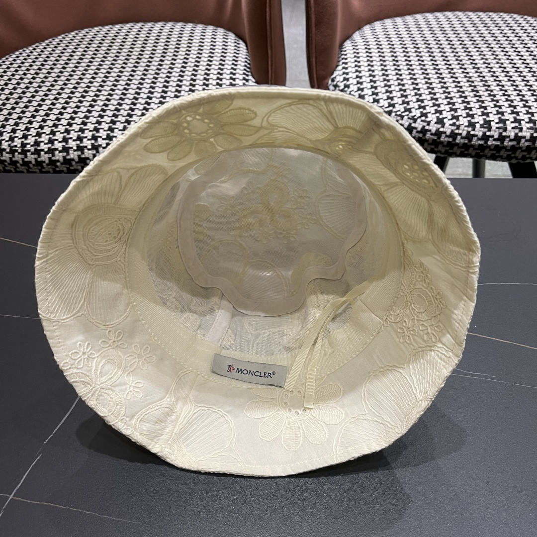  蒙口Moncler🆕2025新款遮阳帽子女夏季镂空小众刺绣渔夫帽
