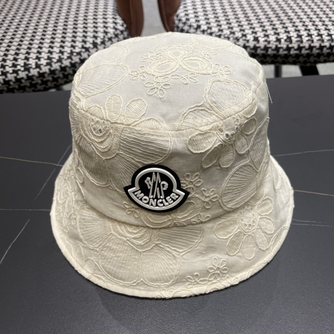  蒙口Moncler🆕2025新款遮阳帽子女夏季镂空小众刺绣渔夫帽
