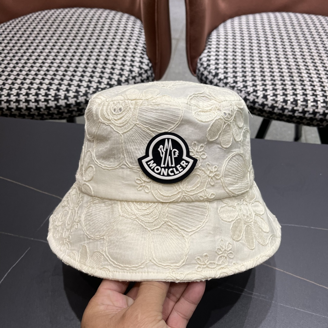  蒙口Moncler🆕2025新款遮阳帽子女夏季镂空小众刺绣渔夫帽
