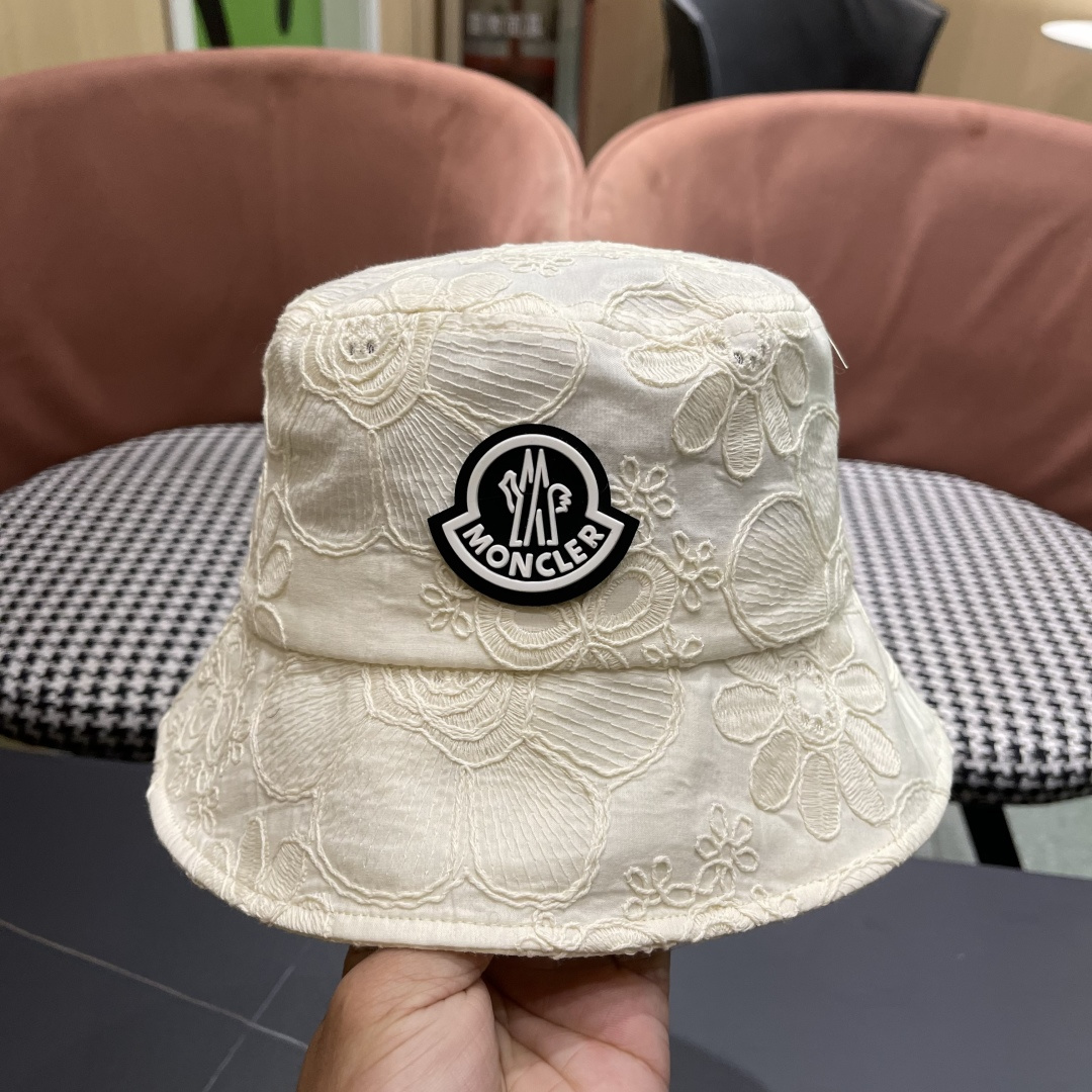  蒙口Moncler🆕2025新款遮阳帽子女夏季镂空小众刺绣渔夫帽

