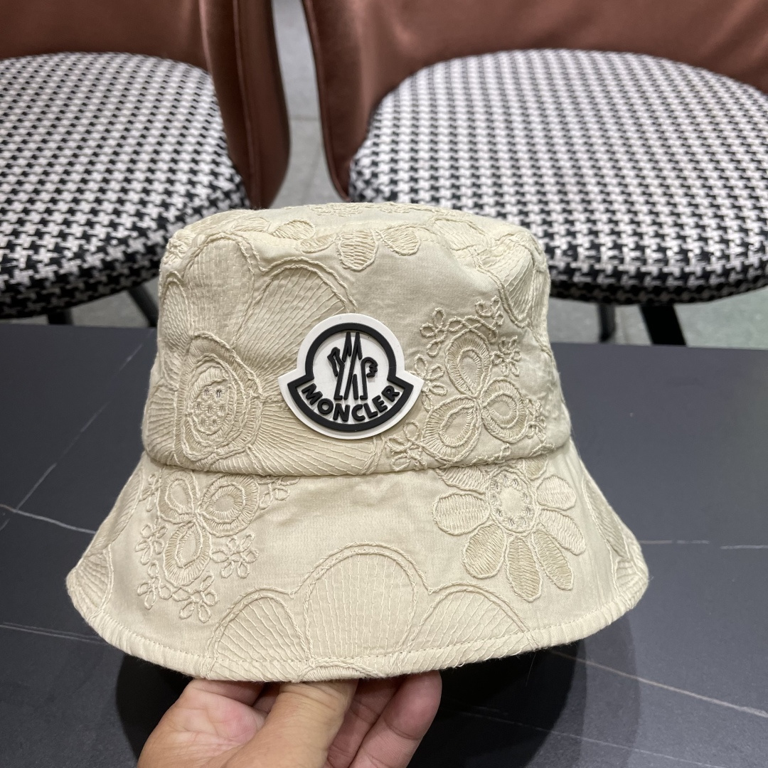  蒙口Moncler🆕2025新款遮阳帽子女夏季镂空小众刺绣渔夫帽
