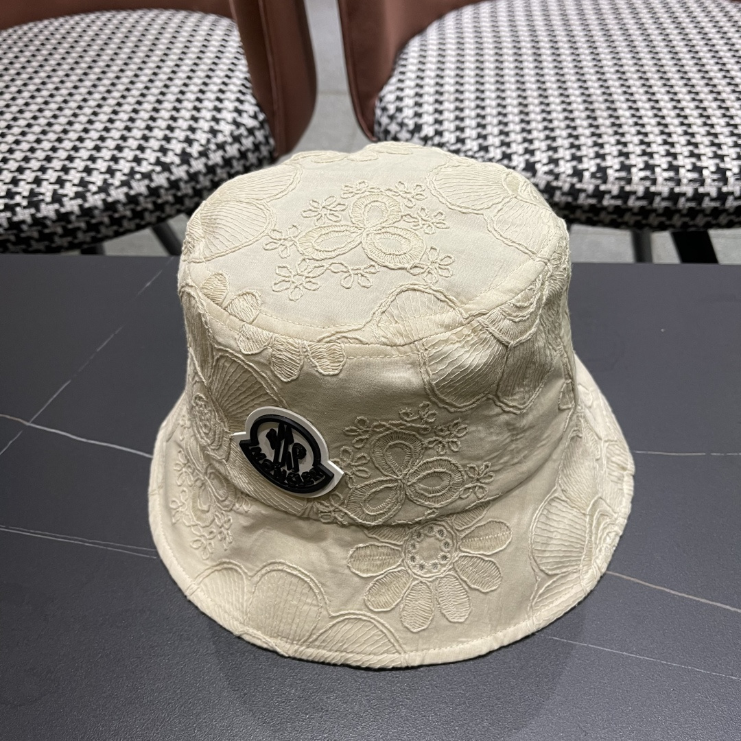  蒙口Moncler🆕2025新款遮阳帽子女夏季镂空小众刺绣渔夫帽

