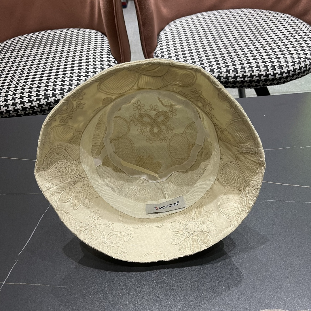  蒙口Moncler🆕2025新款遮阳帽子女夏季镂空小众刺绣渔夫帽
