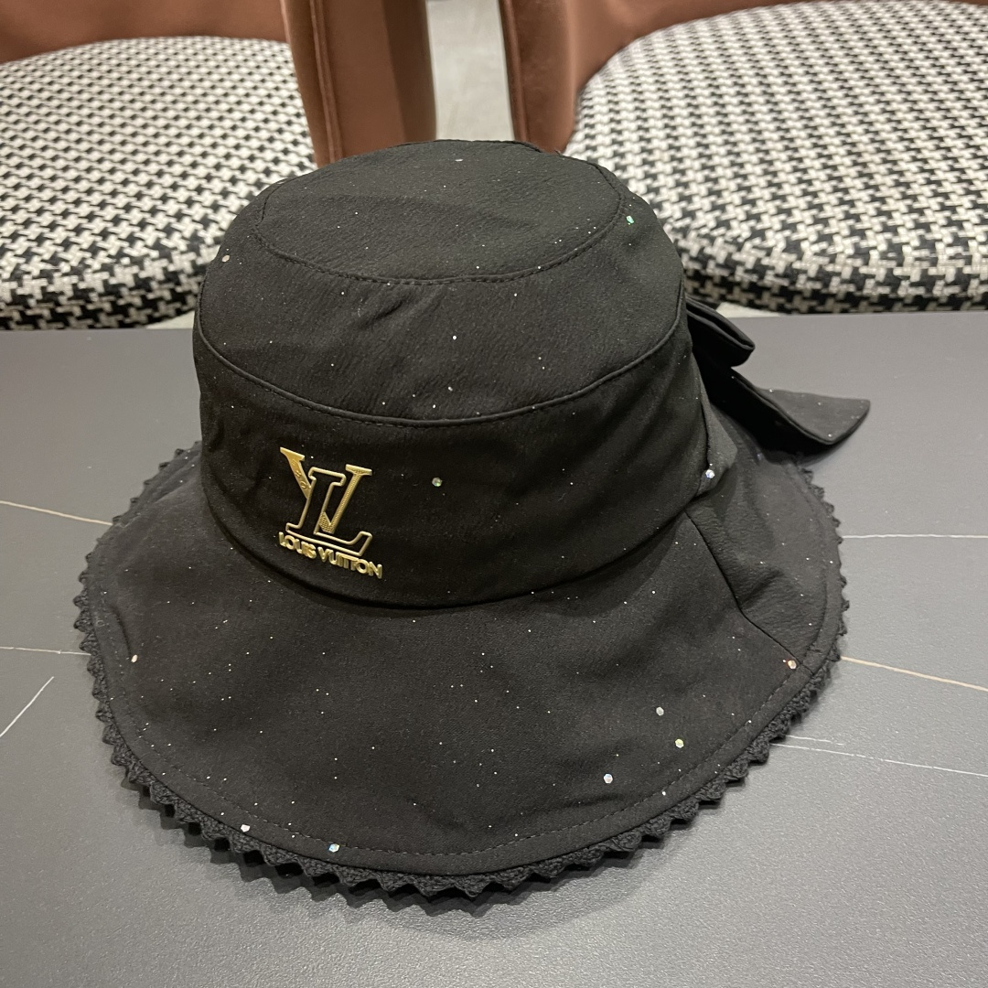  lv路易威登2025新款蝴蝶结防晒渔夫帽子女旅游度假太阳帽休
闲沙滩遮阳帽时尚岔帽