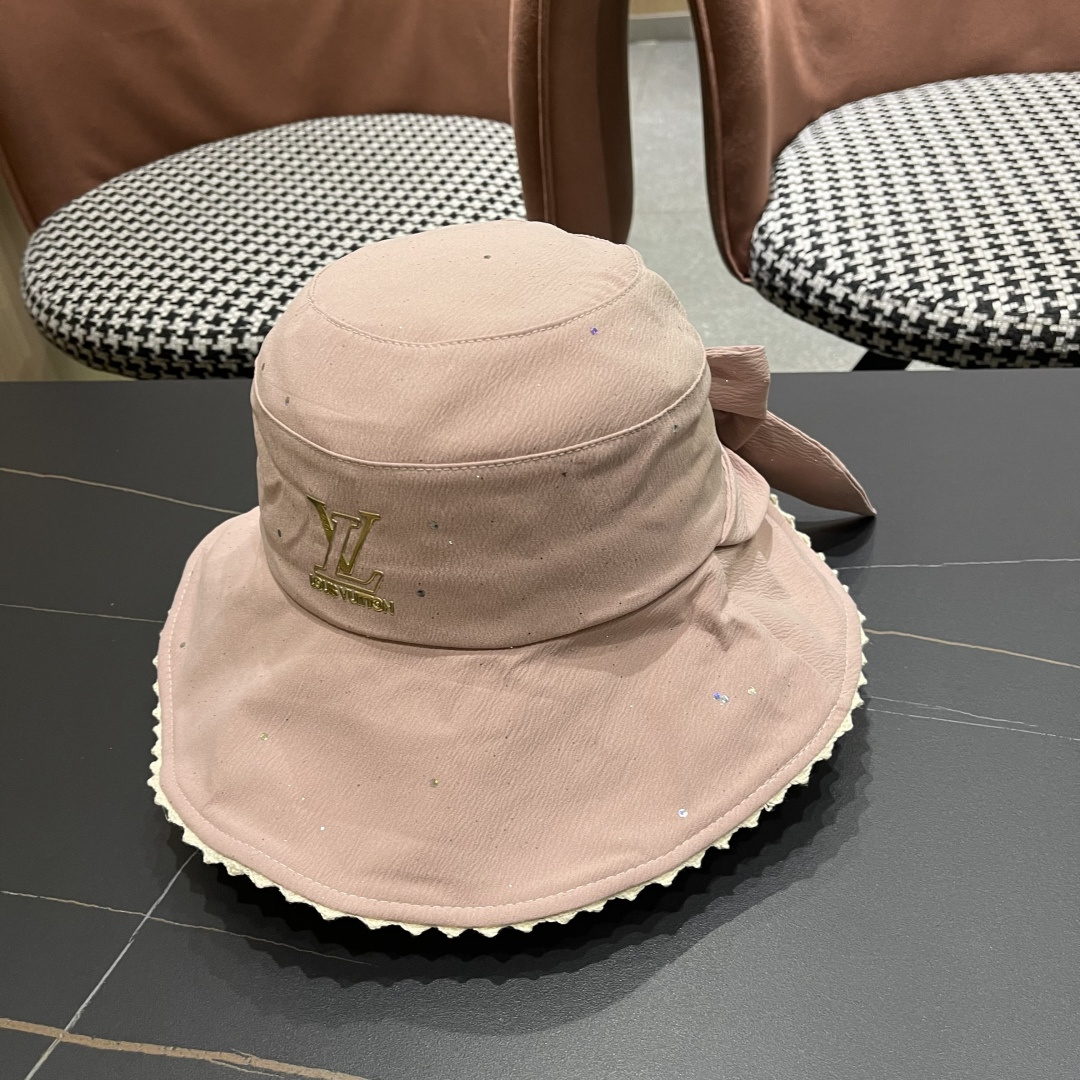  lv路易威登2025新款蝴蝶结防晒渔夫帽子女旅游度假太阳帽休
闲沙滩遮阳帽时尚岔帽