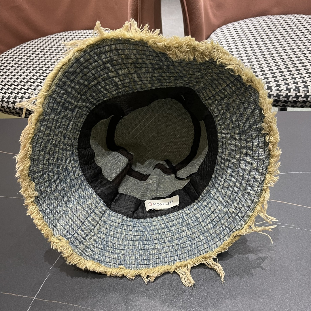  蒙口Moncler 韩版街头小众磨边做旧牛仔铆钉渔夫帽女大帽檐
遮阳显脸小盆帽男女