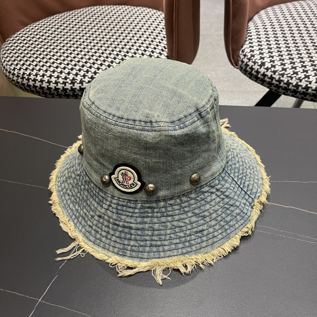  蒙口Moncler 韩版街头小众磨边做旧牛仔铆钉渔夫帽女大帽檐
遮阳显脸小盆帽男女
