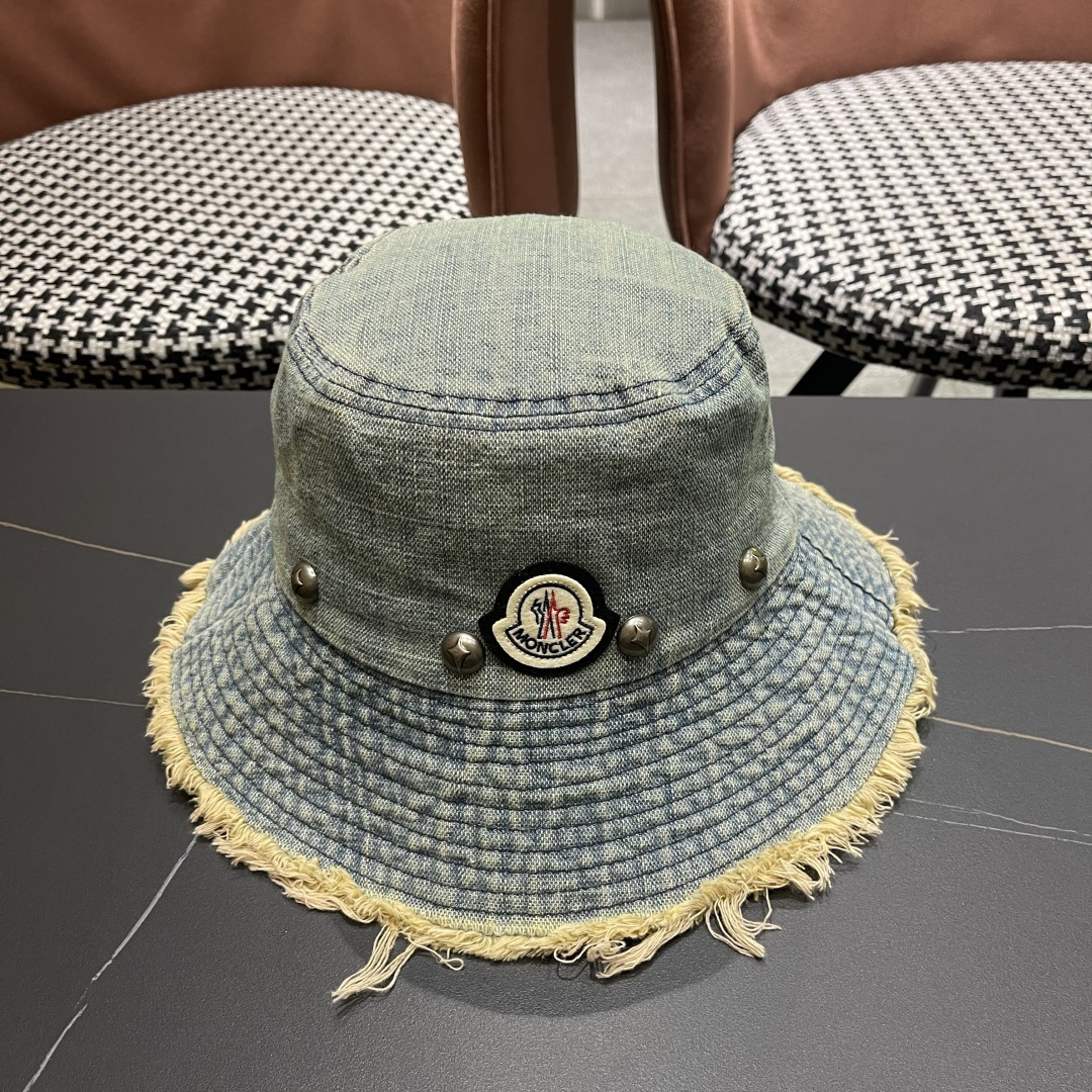  蒙口Moncler 韩版街头小众磨边做旧牛仔铆钉渔夫帽女大帽檐
遮阳显脸小盆帽男女