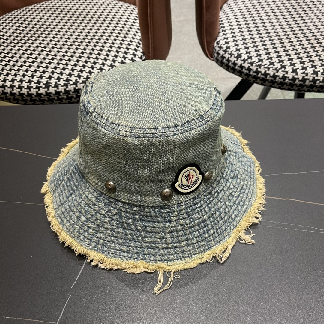  蒙口Moncler 韩版街头小众磨边做旧牛仔铆钉渔夫帽女大帽檐
遮阳显脸小盆帽男女