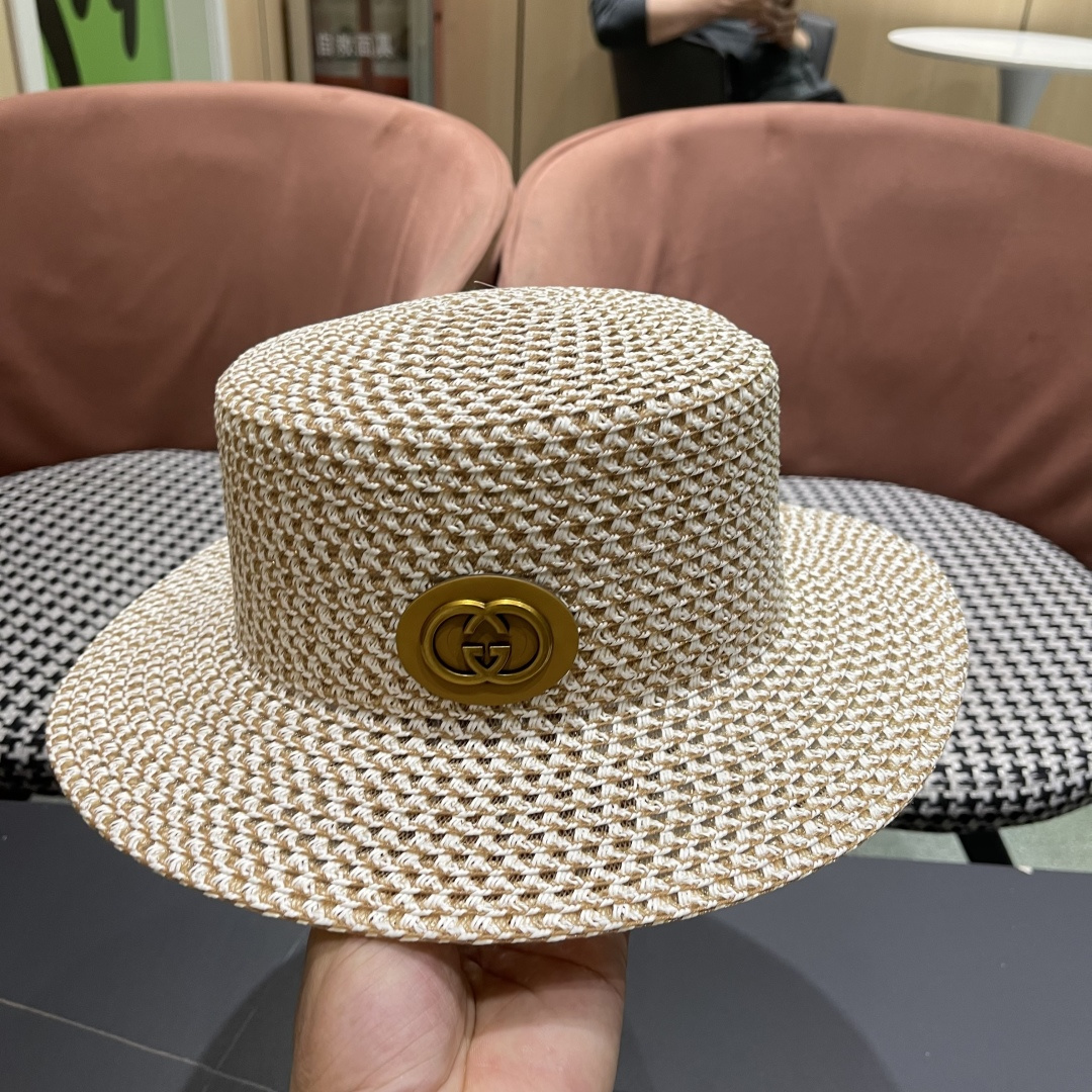   Gucci古奇2025新款镂空草帽，防晒遮阳帽，旅游出街必备
