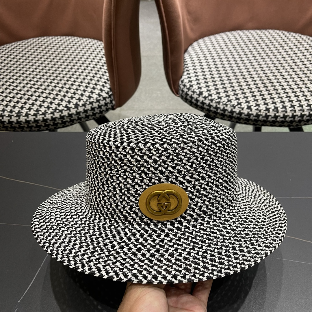   Gucci古奇2025新款镂空草帽，防晒遮阳帽，旅游出街必备