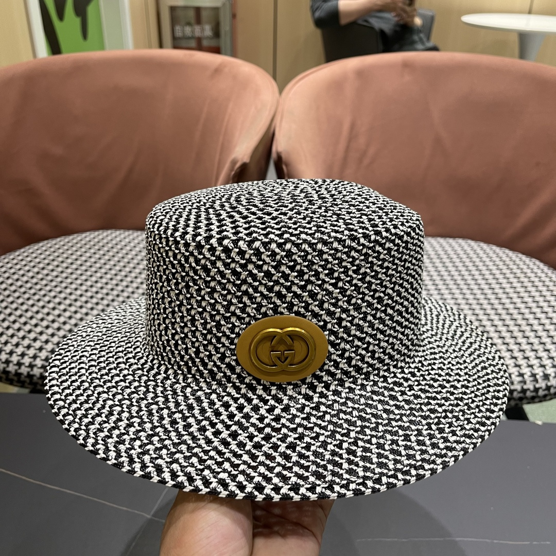   Gucci古奇2025新款镂空草帽，防晒遮阳帽，旅游出街必备