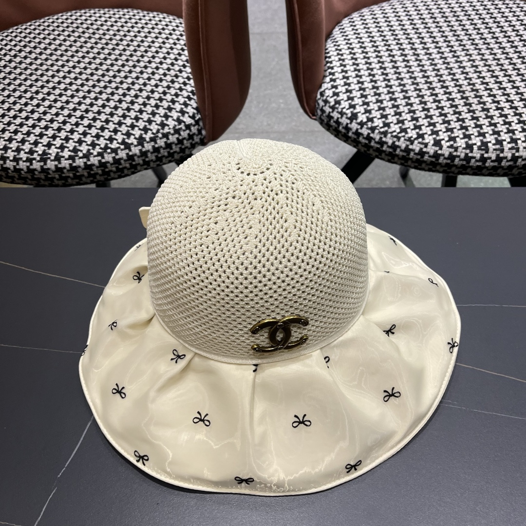  Chanel（香奈儿）蝴蝶结渔夫帽子女春夏季户外防紫外
线遮脸遮阳帽显脸小