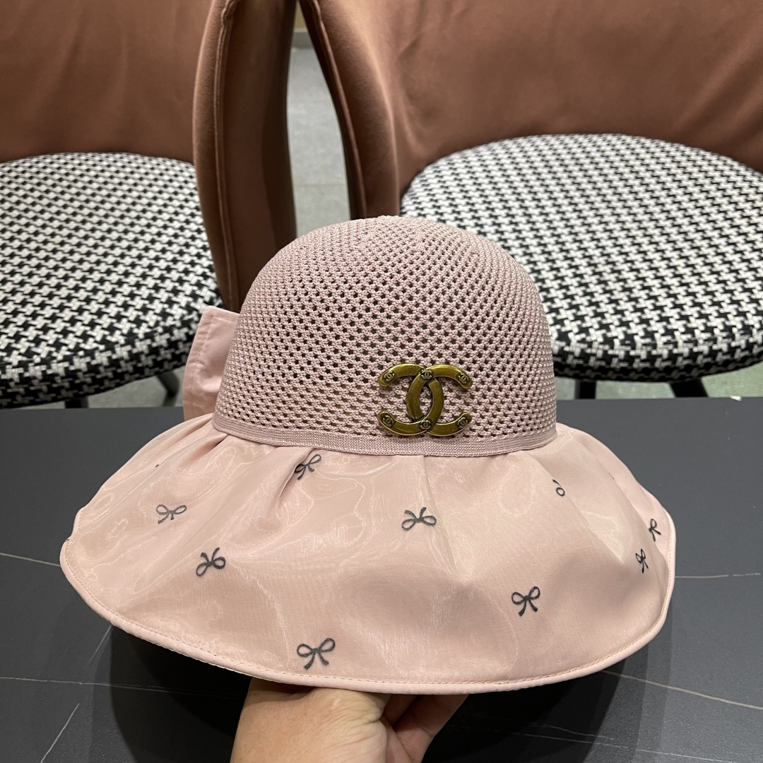  Chanel（香奈儿）蝴蝶结渔夫帽子女春夏季户外防紫外
线遮脸遮阳帽显脸小