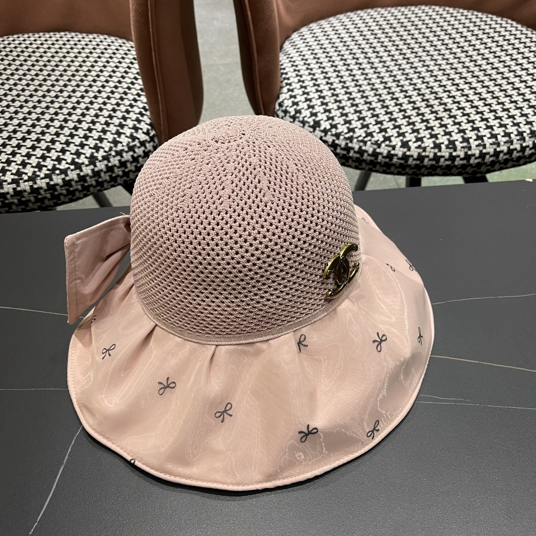  Chanel（香奈儿）蝴蝶结渔夫帽子女春夏季户外防紫外
线遮脸遮阳帽显脸小
