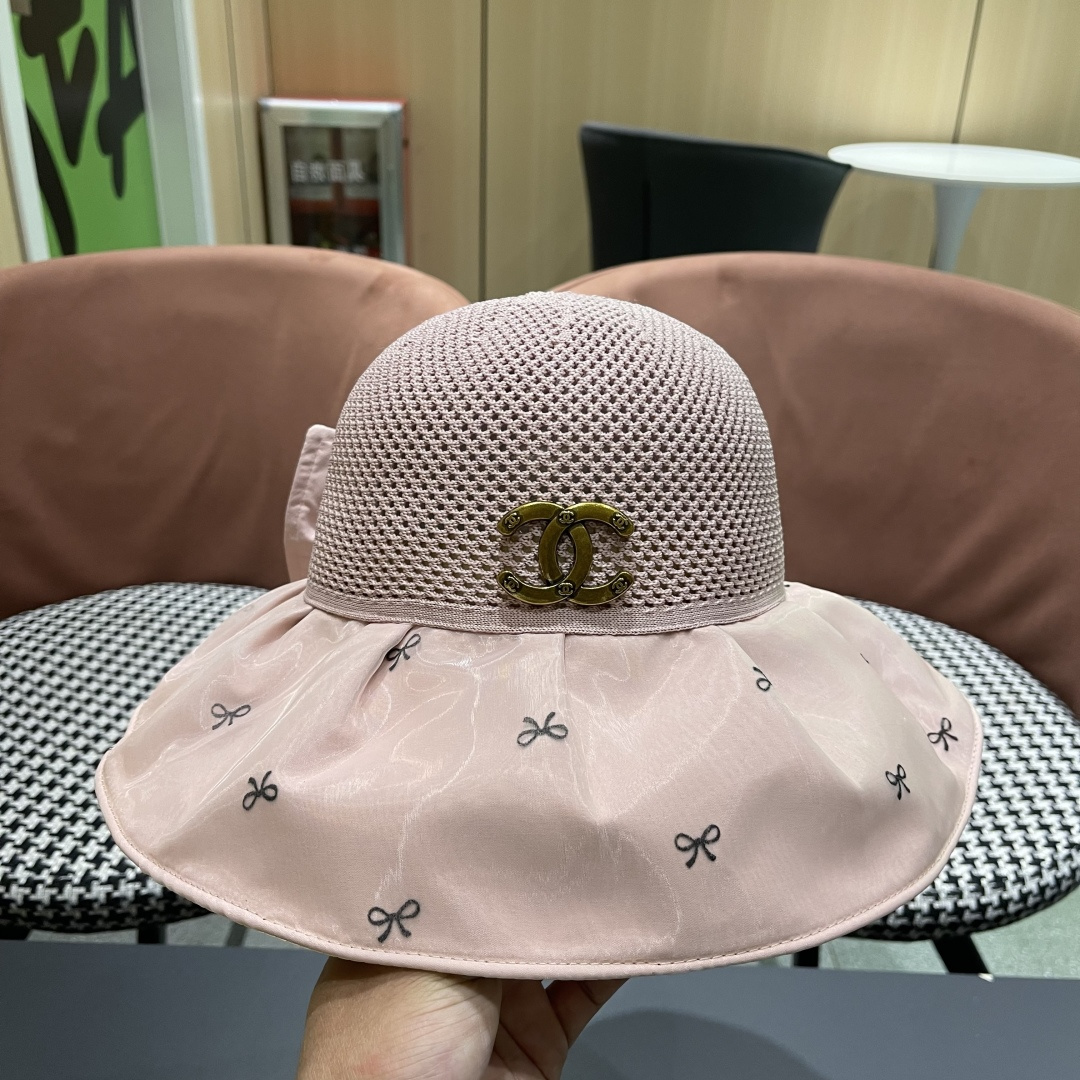  Chanel（香奈儿）蝴蝶结渔夫帽子女春夏季户外防紫外
线遮脸遮阳帽显脸小