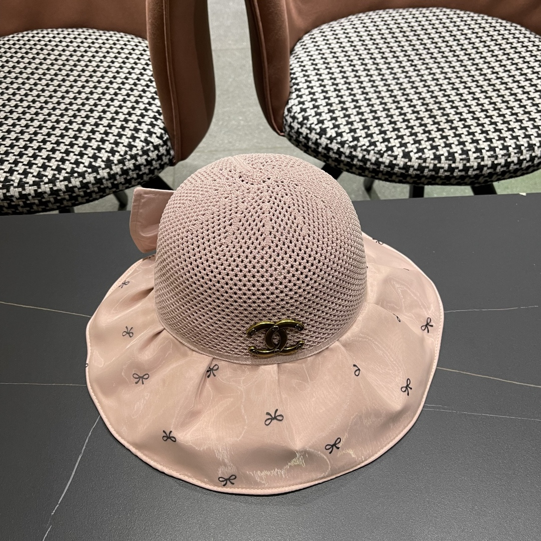  Chanel（香奈儿）蝴蝶结渔夫帽子女春夏季户外防紫外
线遮脸遮阳帽显脸小