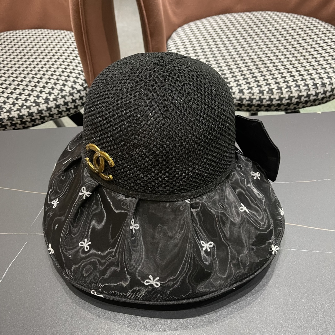  Chanel（香奈儿）蝴蝶结渔夫帽子女春夏季户外防紫外
线遮脸遮阳帽显脸小