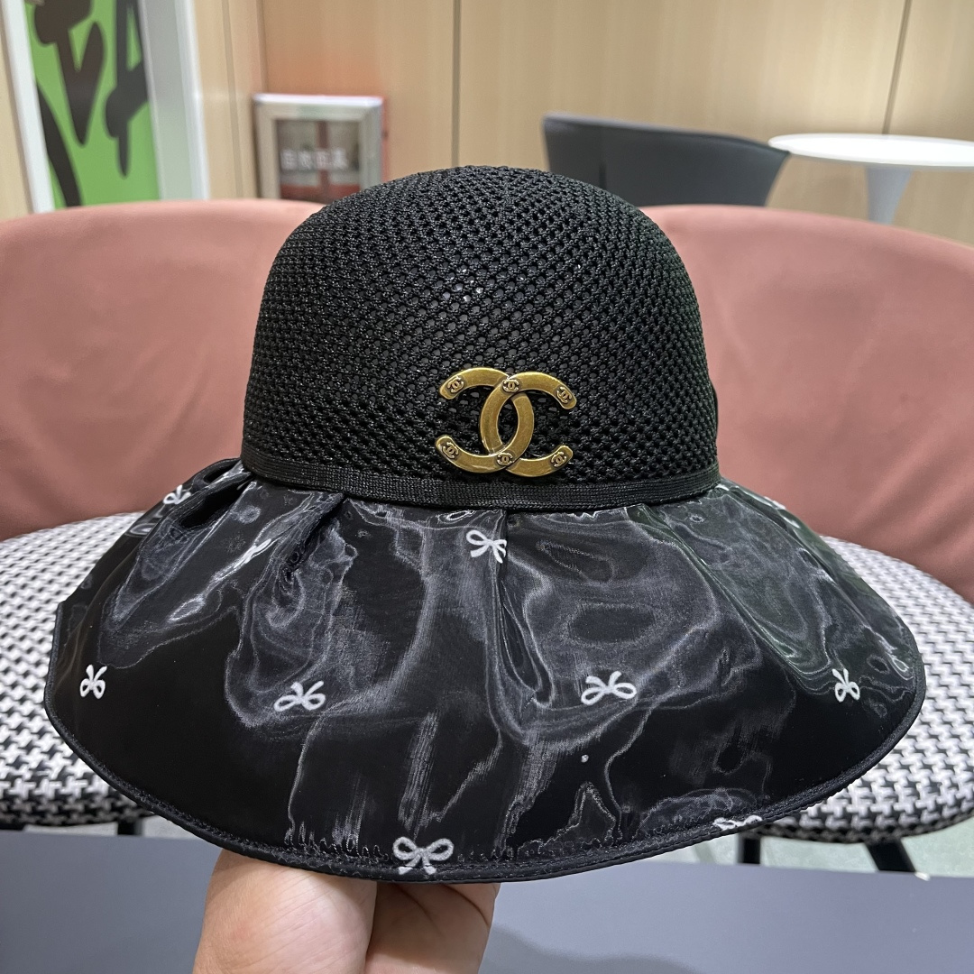  Chanel（香奈儿）蝴蝶结渔夫帽子女春夏季户外防紫外
线遮脸遮阳帽显脸小