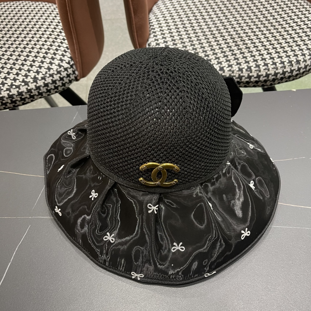  Chanel（香奈儿）蝴蝶结渔夫帽子女春夏季户外防紫外
线遮脸遮阳帽显脸小