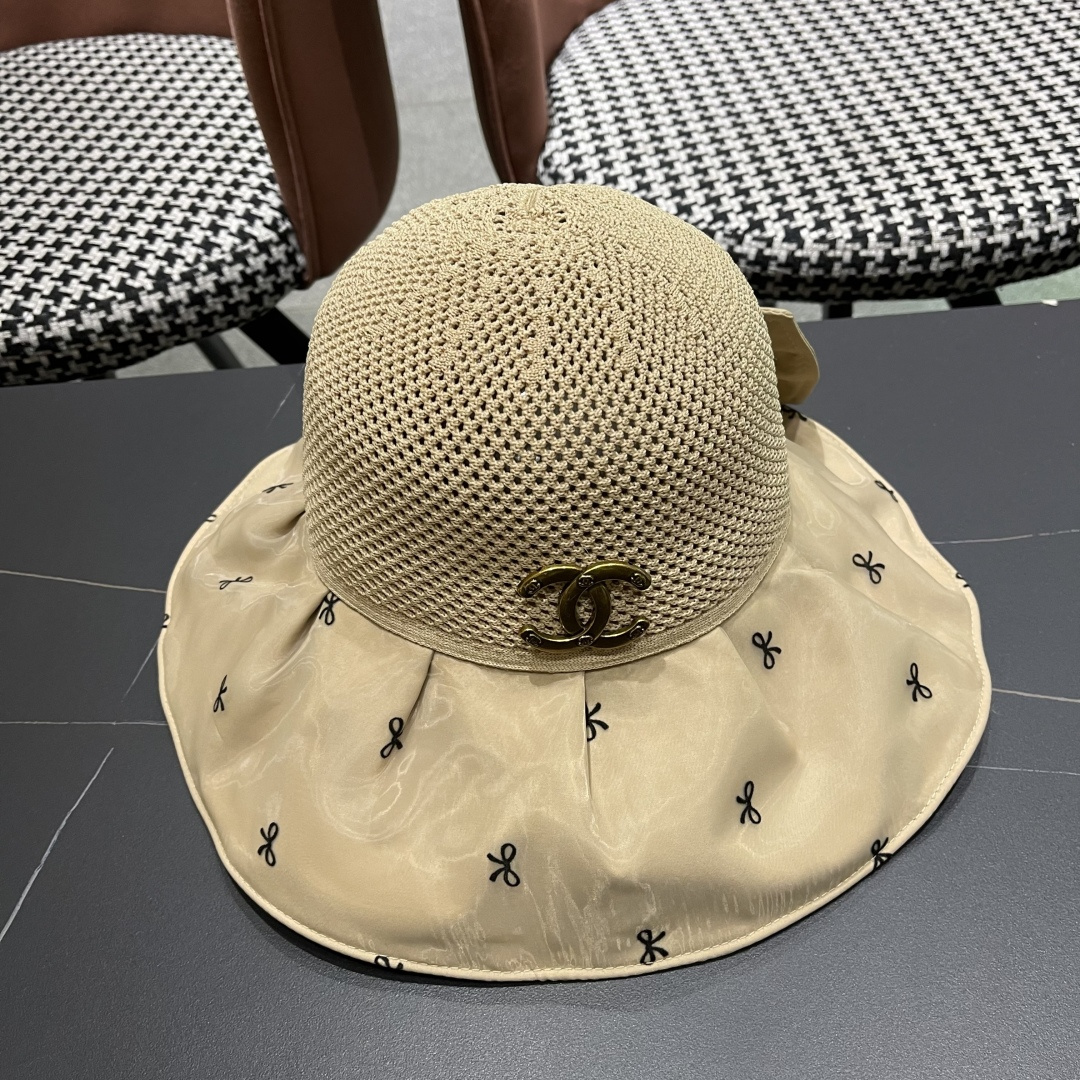 Chanel（香奈儿）蝴蝶结渔夫帽子女春夏季户外防紫外
线遮脸遮阳帽显脸小