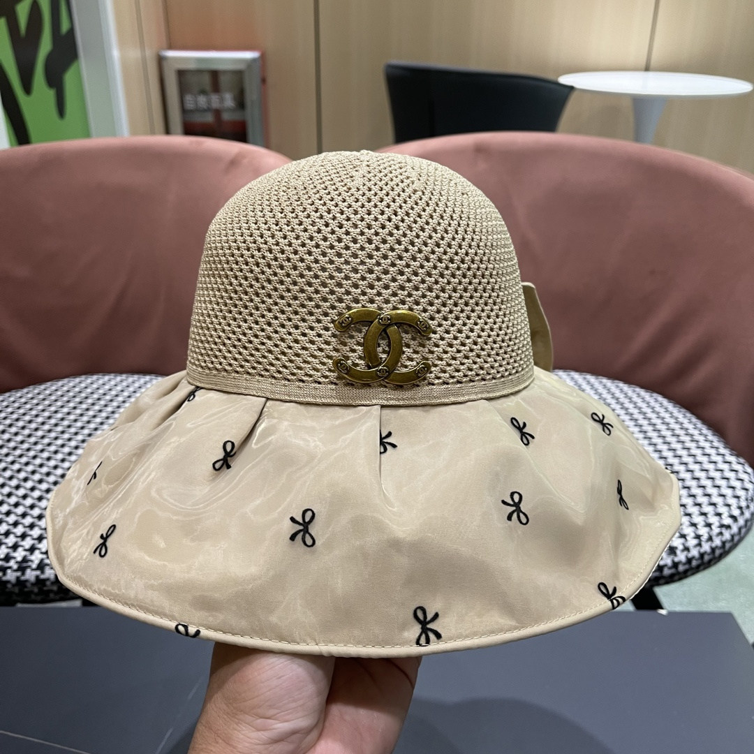  Chanel（香奈儿）蝴蝶结渔夫帽子女春夏季户外防紫外
线遮脸遮阳帽显脸小