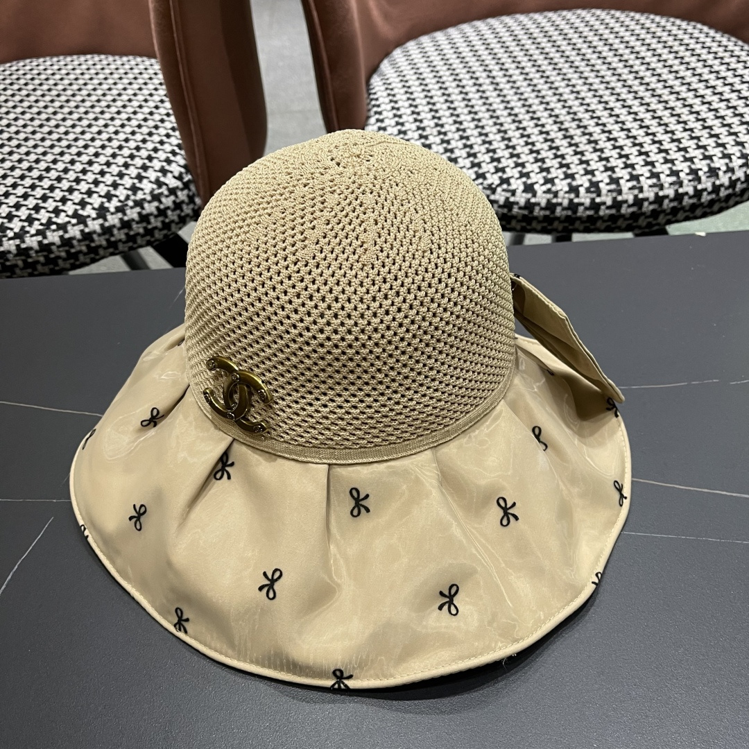  Chanel（香奈儿）蝴蝶结渔夫帽子女春夏季户外防紫外
线遮脸遮阳帽显脸小