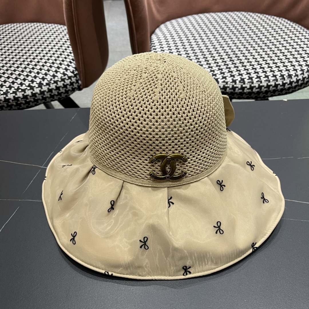  Chanel（香奈儿）蝴蝶结渔夫帽子女春夏季户外防紫外
线遮脸遮阳帽显脸小