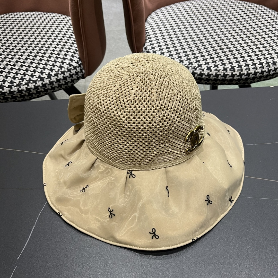  Chanel（香奈儿）蝴蝶结渔夫帽子女春夏季户外防紫外
线遮脸遮阳帽显脸小