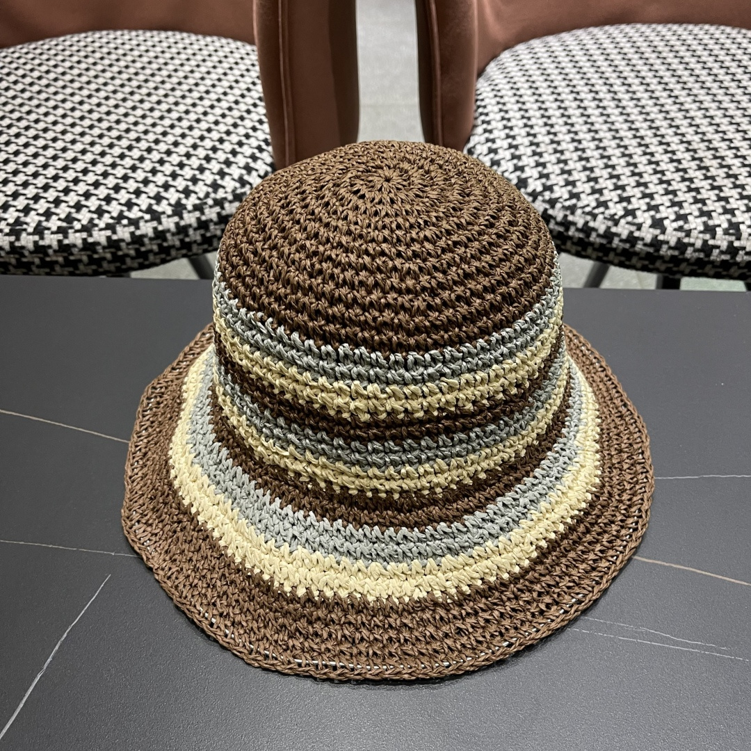  Lv路易威登日系条纹草编手工草帽女夏百搭休闲可折叠显脸小
水桶帽度假遮阳帽