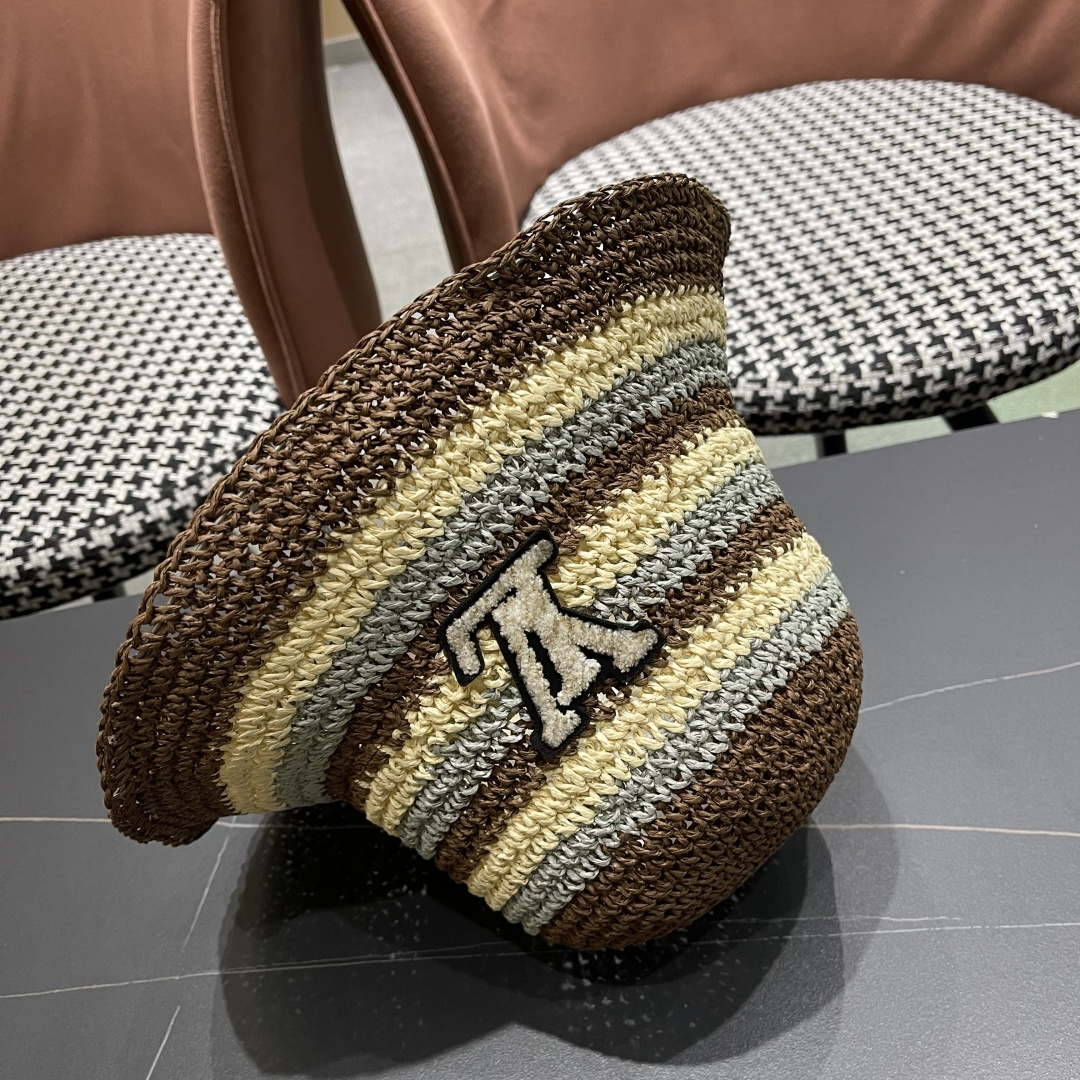  Lv路易威登日系条纹草编手工草帽女夏百搭休闲可折叠显脸小
水桶帽度假遮阳帽