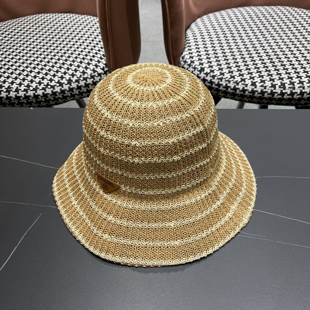  Chanel(香奈儿)草帽春夏薄款条纹渔夫帽女透气遮阳水桶帽时尚
针织盆帽文艺百搭帽
