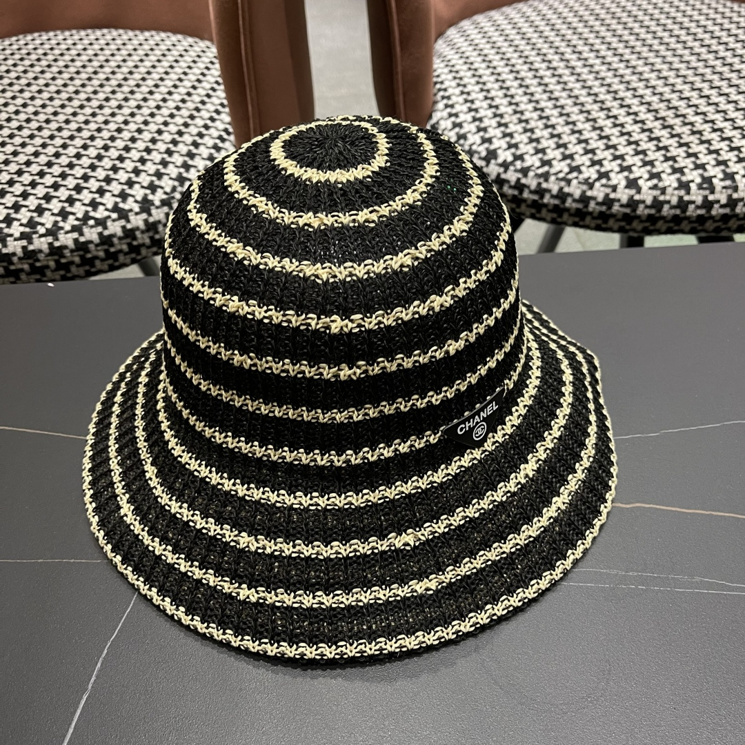  Chanel(香奈儿)草帽春夏薄款条纹渔夫帽女透气遮阳水桶帽时尚
针织盆帽文艺百搭帽