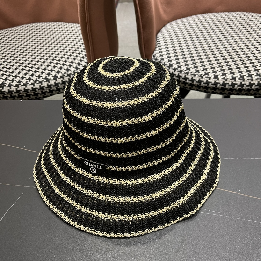  Chanel(香奈儿)草帽春夏薄款条纹渔夫帽女透气遮阳水桶帽时尚
针织盆帽文艺百搭帽