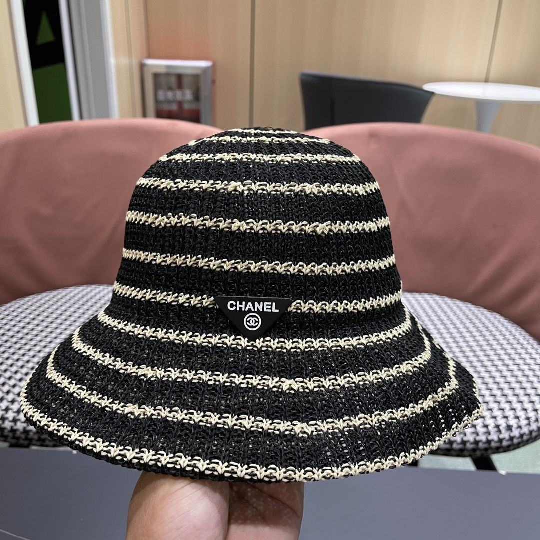  Chanel(香奈儿)草帽春夏薄款条纹渔夫帽女透气遮阳水桶帽时尚
针织盆帽文艺百搭帽